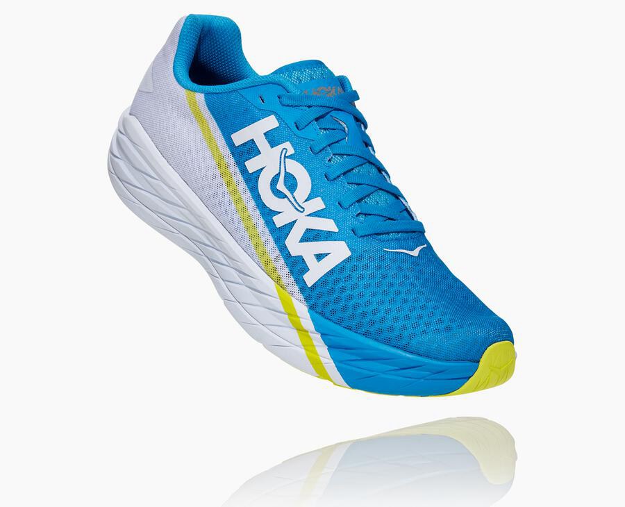 Hoka One One Mens Running Shoes - Rocket X - White/Blue - WDEI21076